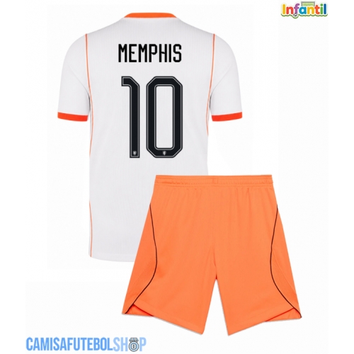 Camisa de time de futebol Países Baixos Memphis Depay #10 Replicas 2º Equipamento Infantil Mundo 2026 Manga Curta (+ Calças curtas)